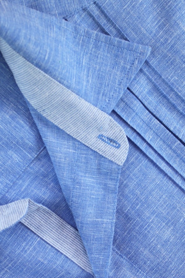 Guayamisa Manga Corta De Lino Azul Jaspe Con Alforza Para Hombre